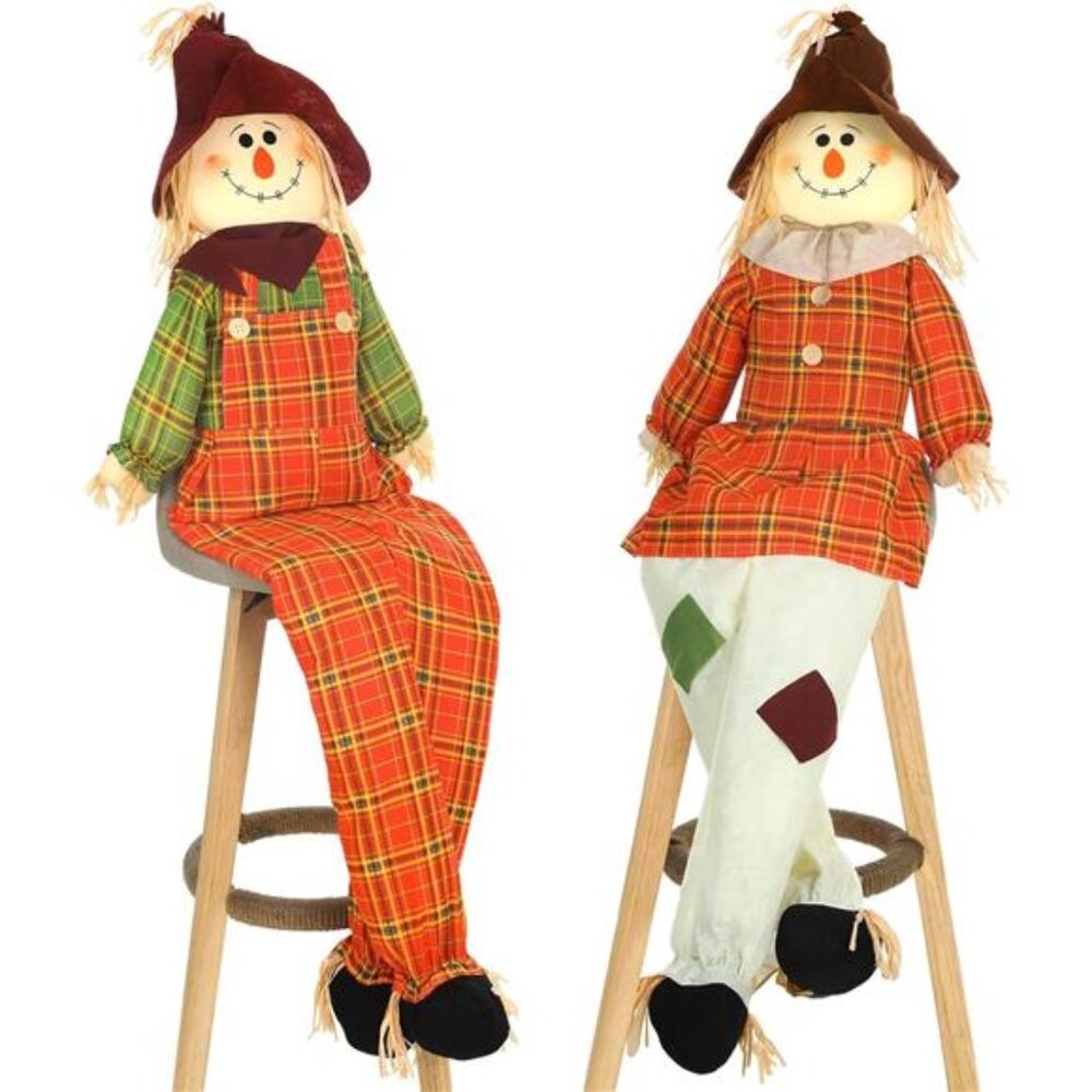 Libima 2 Pack 60" Large Scarecrow Thanksgiving Fall‎ Sitting Scarecrow Halloween